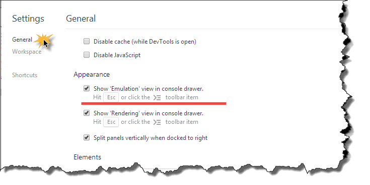 Show Emulation view in console drawer