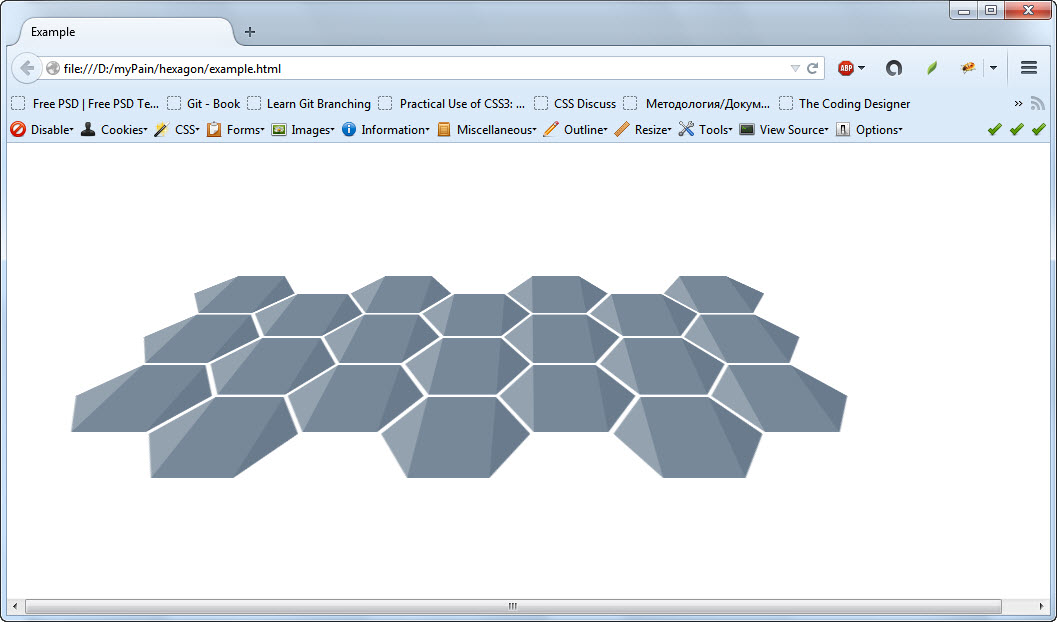 3D-проекция сетки из hexagons