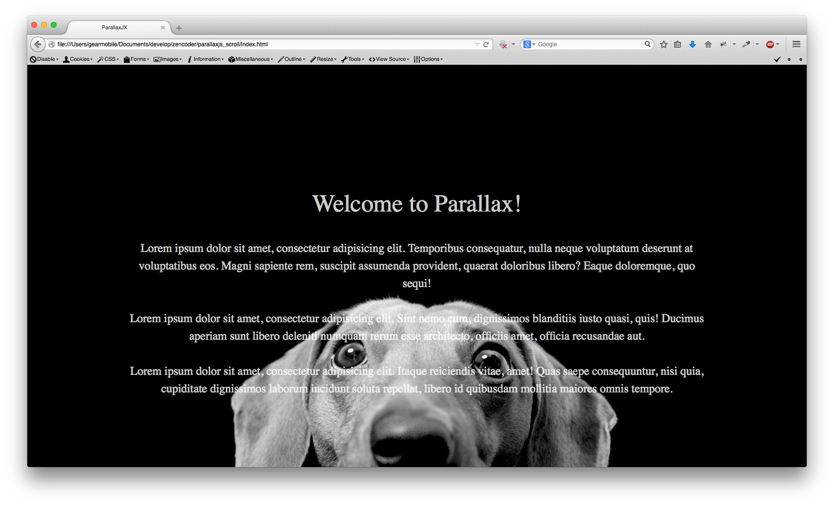 Страница на Parallax.js с вертикальным скроллингом