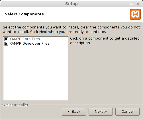 Выбор компонентов установки XAMPP